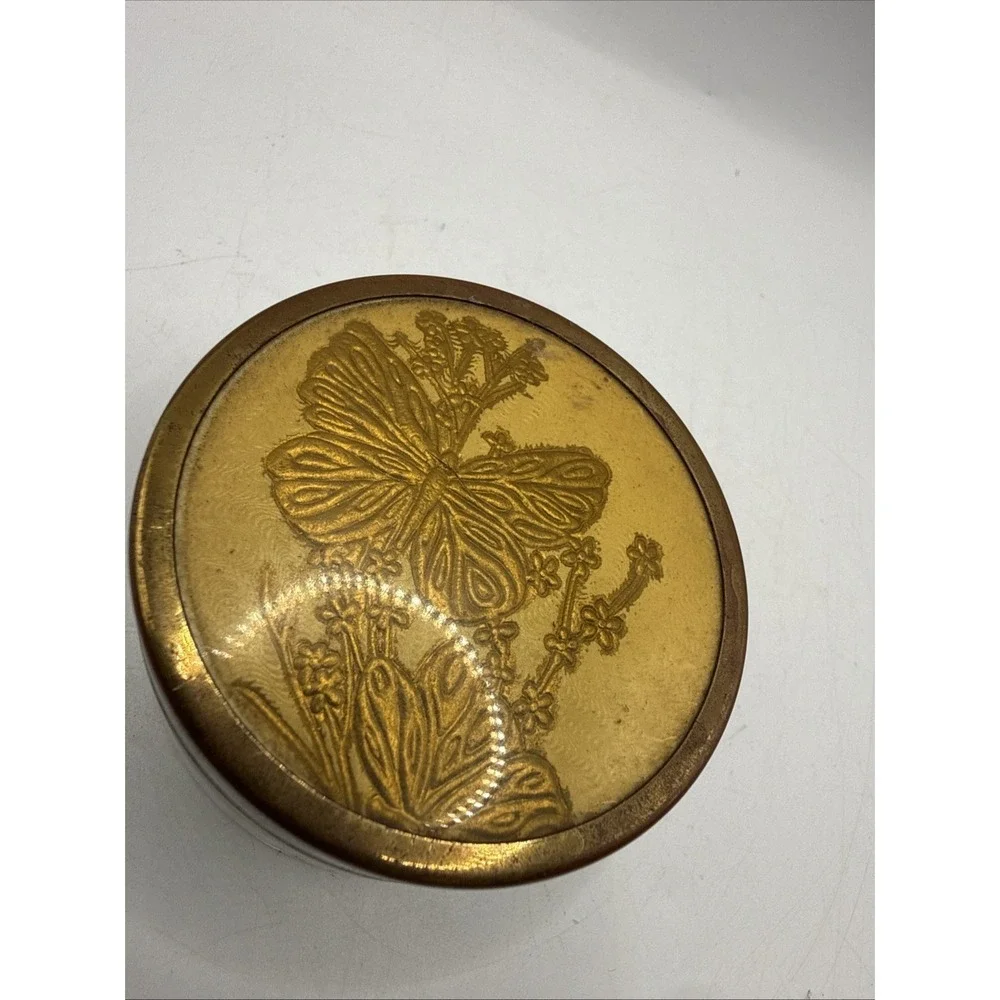 Vintage Art Deco Glass Trinket Box Metal lid Dresser Vanity Powder Jar Floral